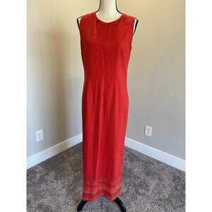 Vintage Coldwater Creek Sleeveless Linen Rayon Maxi Dress Sz 10 Embroidered Bead